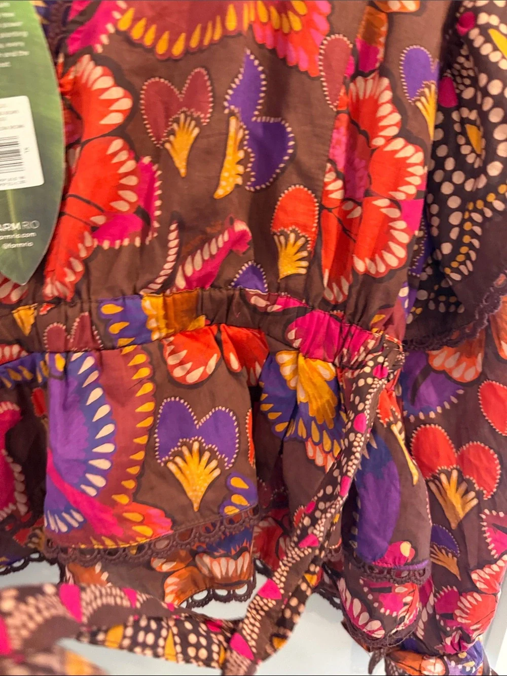 FARM Rio Bright Flora Brown Floral Peasant Blouse with Vibrant Accents
